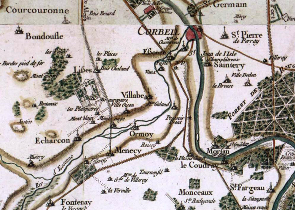 Carte de la région de Villabé au XVIIe siècle par Cassini