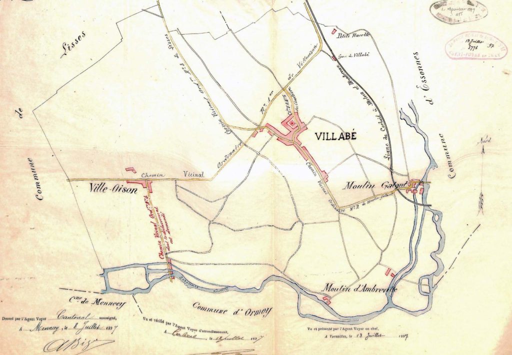 Plan de Villabé en 1897 lors du déclassement du chemin vicinal n°4
