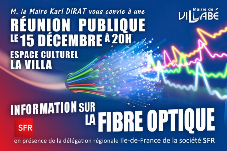 Flyer de la réunion publique "Information sur la fibre optique" en présence de la délégation régionale Ile-de-France de la société SFR