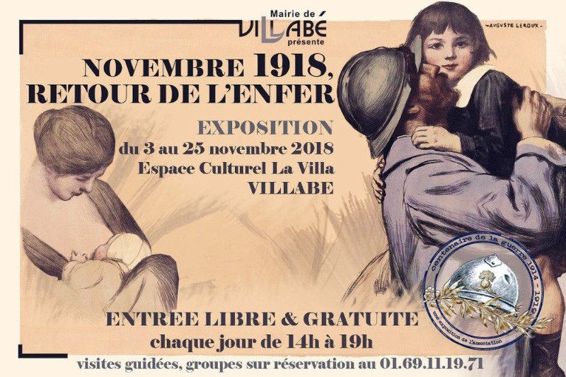 Flyer de l'exposition "Novembre 1918, retour de l'enfer" du 3 au 25 novembre 2018 à l'espace culturel de Villabé