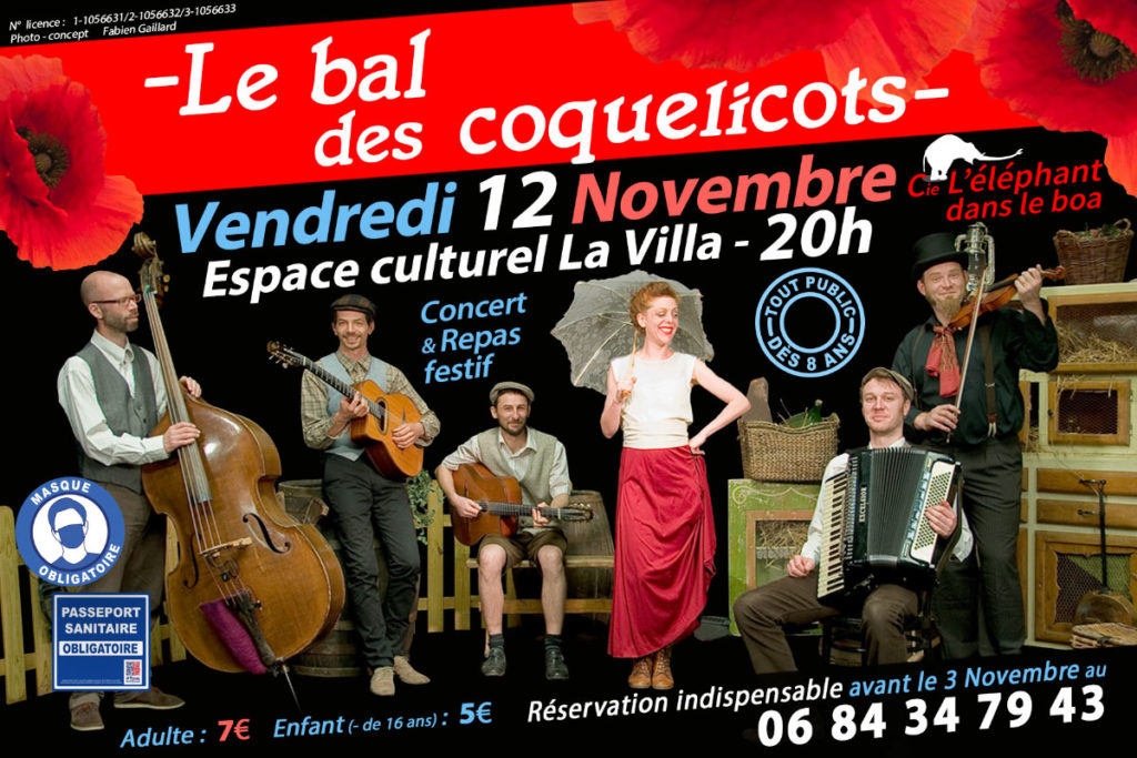 Le Bal des Coquelicots : un concert repas festif accompagné par la Compagnie l’Éléphant dans le Boa, 12 novembre 2021 à Villabé