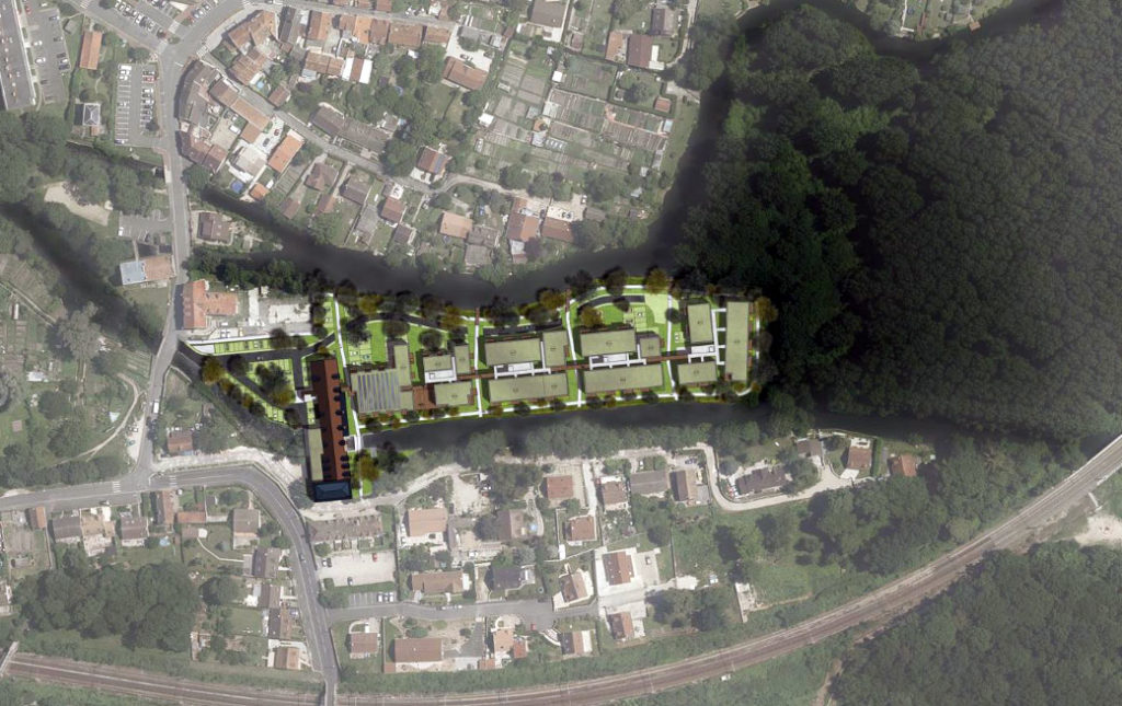 Projet immobilier sur l'Île du Moulin Galant à Villabé : Situation géographique (Vue aérienne virtuelle)