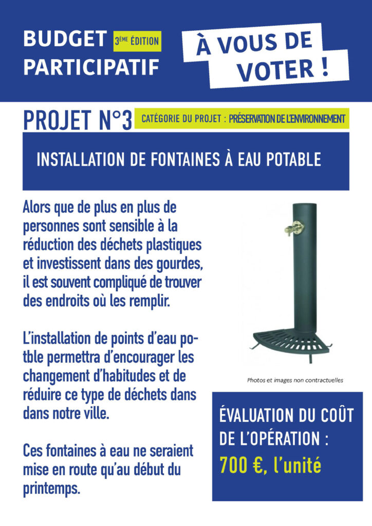 Budget Participatif 2023 de Villabé - Projet n°3 : Installation de fontaines d'eau potable