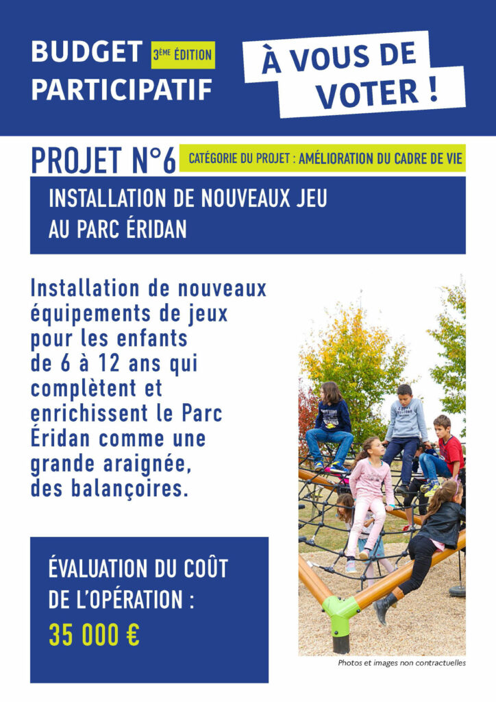 Budget Participatif 2023 de Villabé - Projet n°6 : Installation de nouveaux équipements de jeux dans le parc Eridan