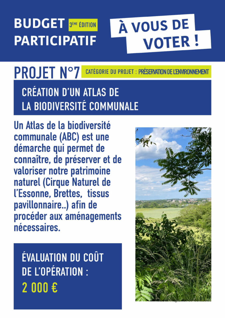 Budget Participatif 2023 de Villabé - Projet n°7 : Création d'un atlas de la biodiversité communale