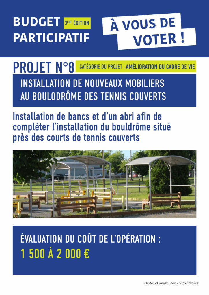 Budget Participatif 2023 de Villabé - Projet n°8 : Installation de nouveaux mobiliers au boulodrome des tennis couverts