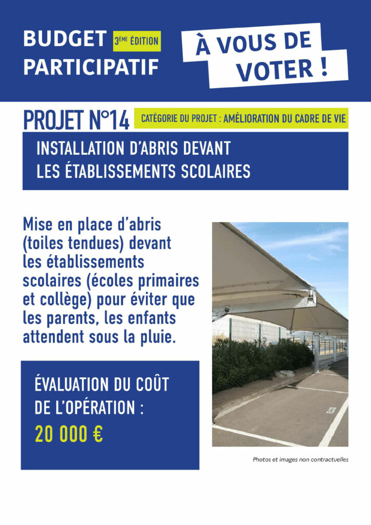 Budget Participatif 2023 de Villabé - Projet n°14 : Mise en place d'abris devant les établissements scolaires