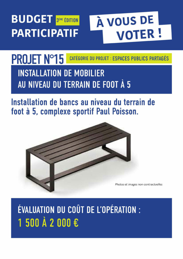 Budget Participatif 2023 de Villabé - Projet n°15 : installation de bancs au niveau du terrain de foot à 5