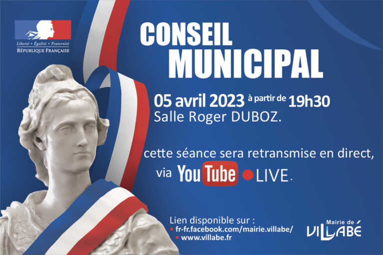 Conseil municipal de Villabé du 5 Avril 2023 salle Roger Duboz à partir de 19h30