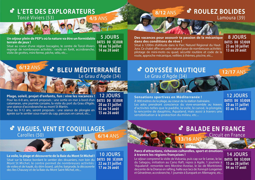 Programme et descriptif des séjours des colonies de vacances 2023