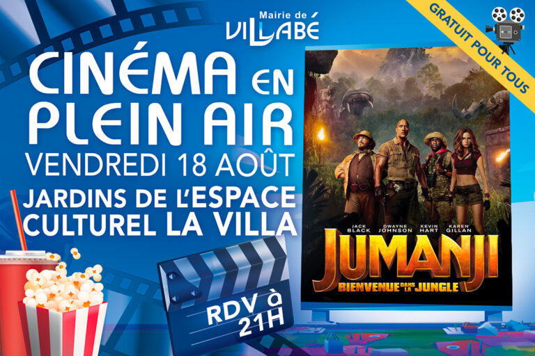 Séance de cinéma en plein air du 18 août 2023, gratuite à Villabé : "Jumanji : Bienvenue dans la jungle"