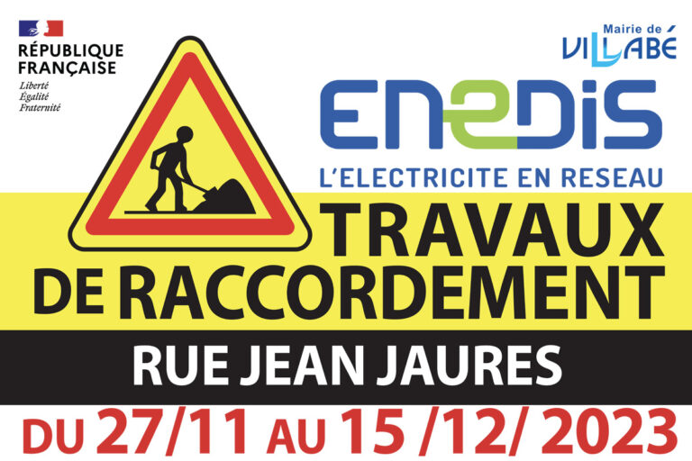 Travaux de raccordement Enedis du 27 novembre au 11 décembre, rue Jean-Jaurès à Villabé