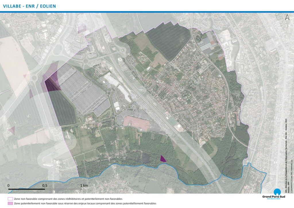 Carte ENR du potentiel de capacité éolien de la commune de Villabé (2023)