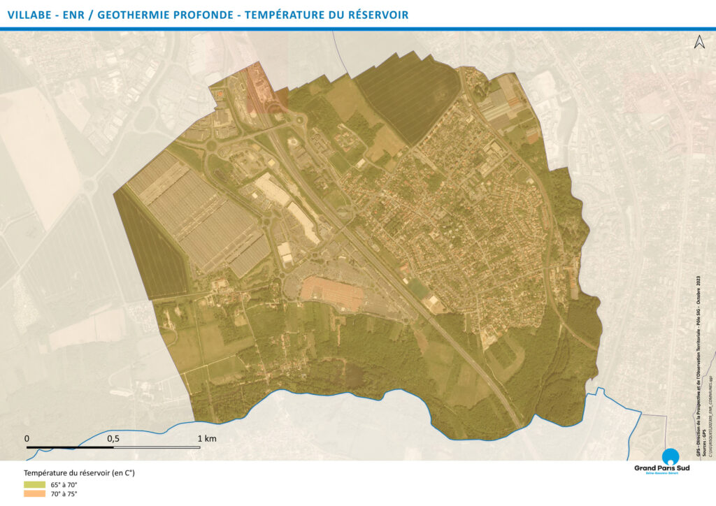 Carte ENR du potentiel de géothermie profonde (température du réservoir) de la commune de Villabé (2023)