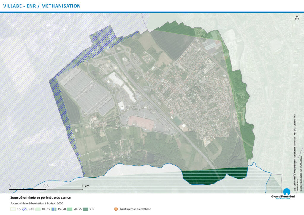 Carte ENR du potentiel de capacité de gisement de méthanisation et de biogaz de la commune de Villabé (2023)