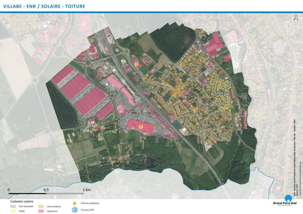 Carte ENR du potentiel solaire des toitures de la commune de Villabé (2023)