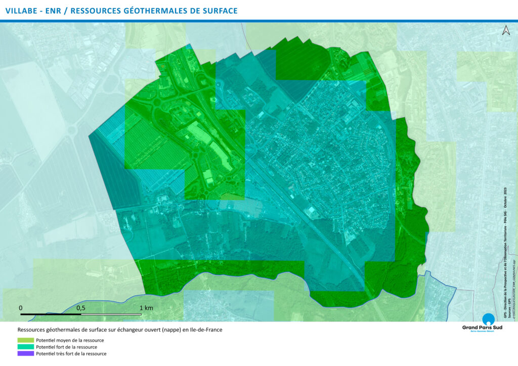 Carte ENR du potentiel de ressources géothermales de surface de la commune de Villabé (2023)