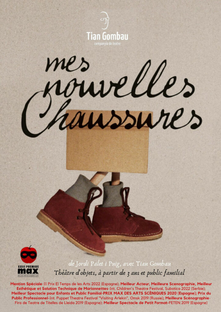 Affiche du spectacle "Mes nouvelles chaussures" de Jordi Palet i Puig, avec Tian Gombeau (Compagnie de théâtre Homedibuixat)