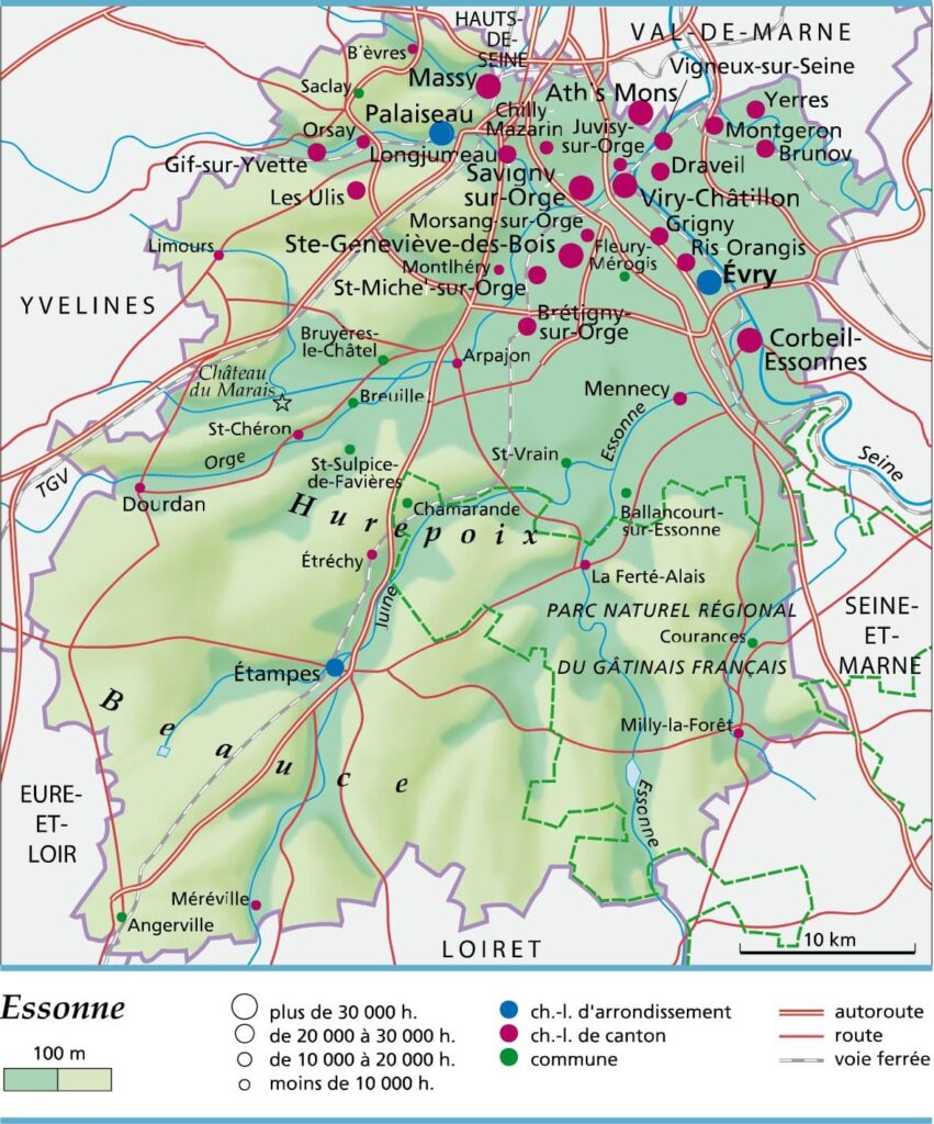 Carte sur la densité de la population des communes du département de l'Essonne