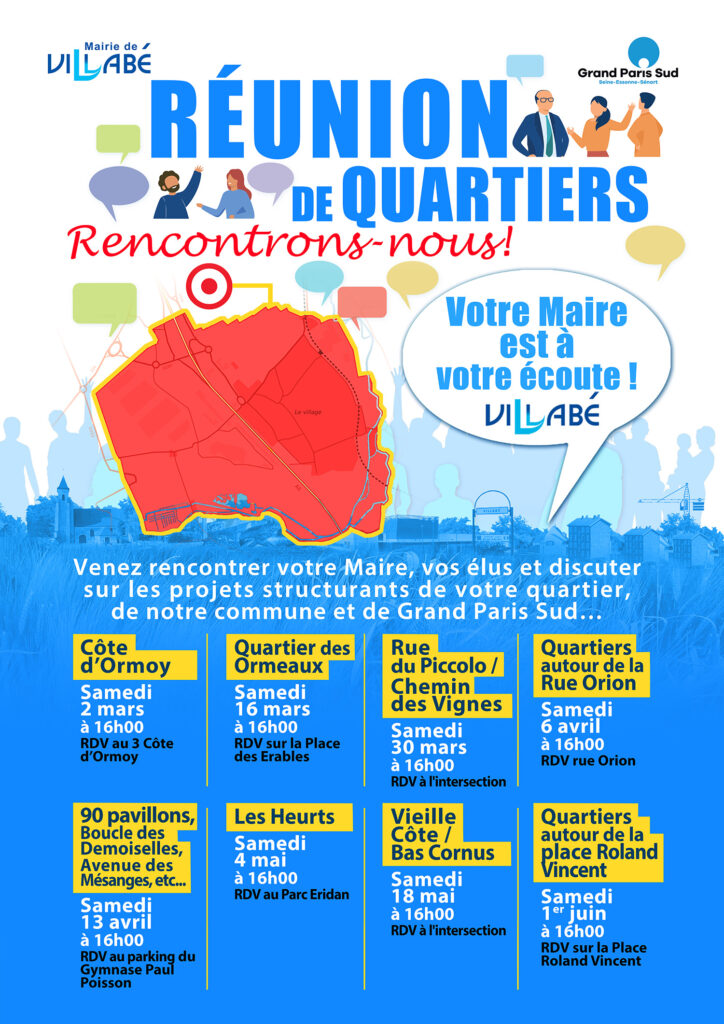 Réunions de quartier de mars à juin 2024 à Villabé