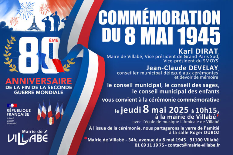 Cérémonie commémorative du 8 mai 1945, jeudi 8 mai 2025, 10h15, Mairie de Villabé