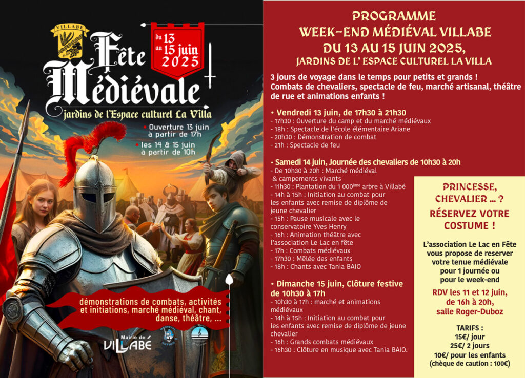 Programme de la fête médiévale du 13 au 15 juin 2025 à Villabé